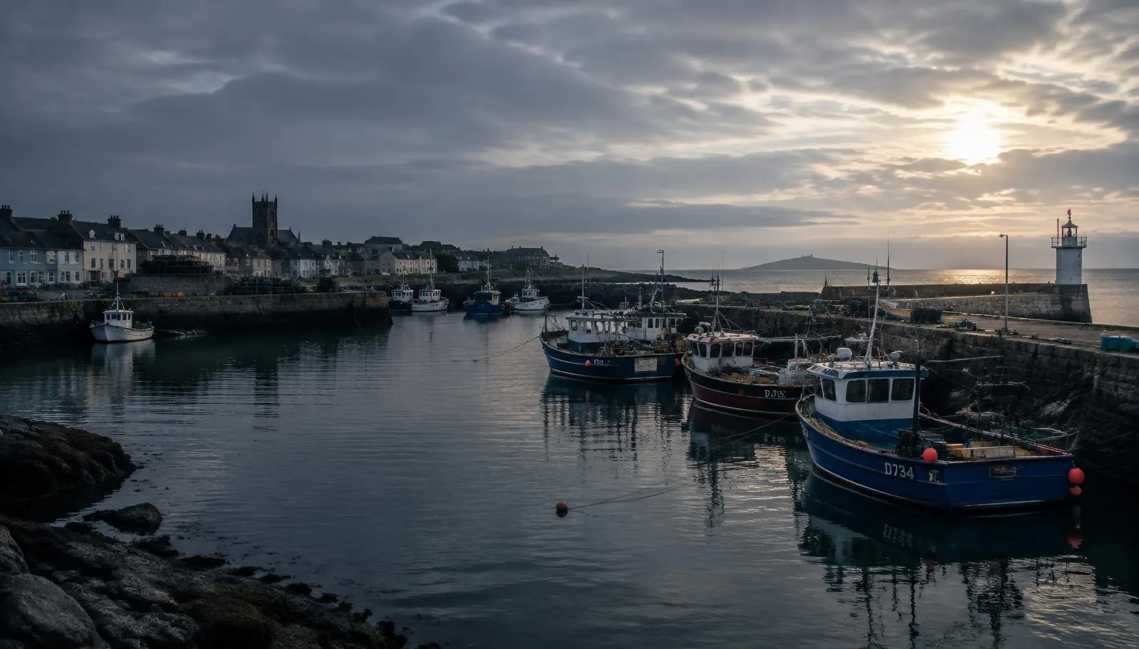 Fishing boats in Skerries harbour in the early morning